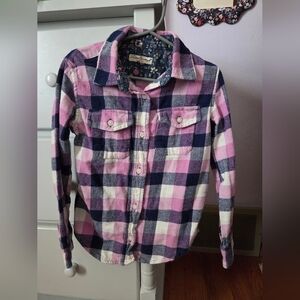Pink & Navy Plaid Button-Up Shirt Size 5-6